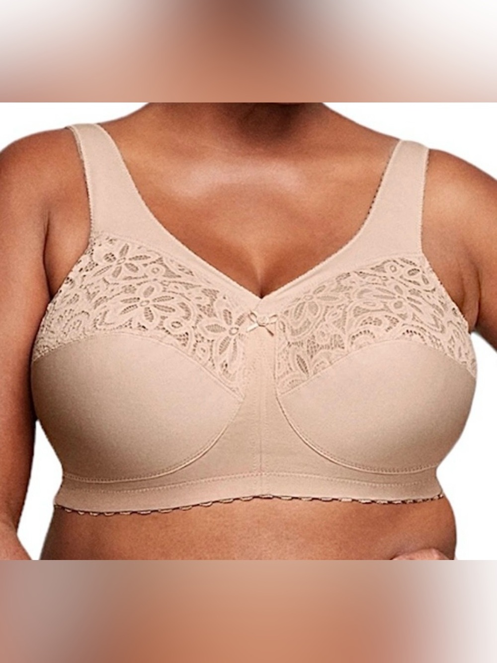Glamorise MagicLift Cotton Support Wireless Bra NWT Tan Nude Size 48C Style 1001